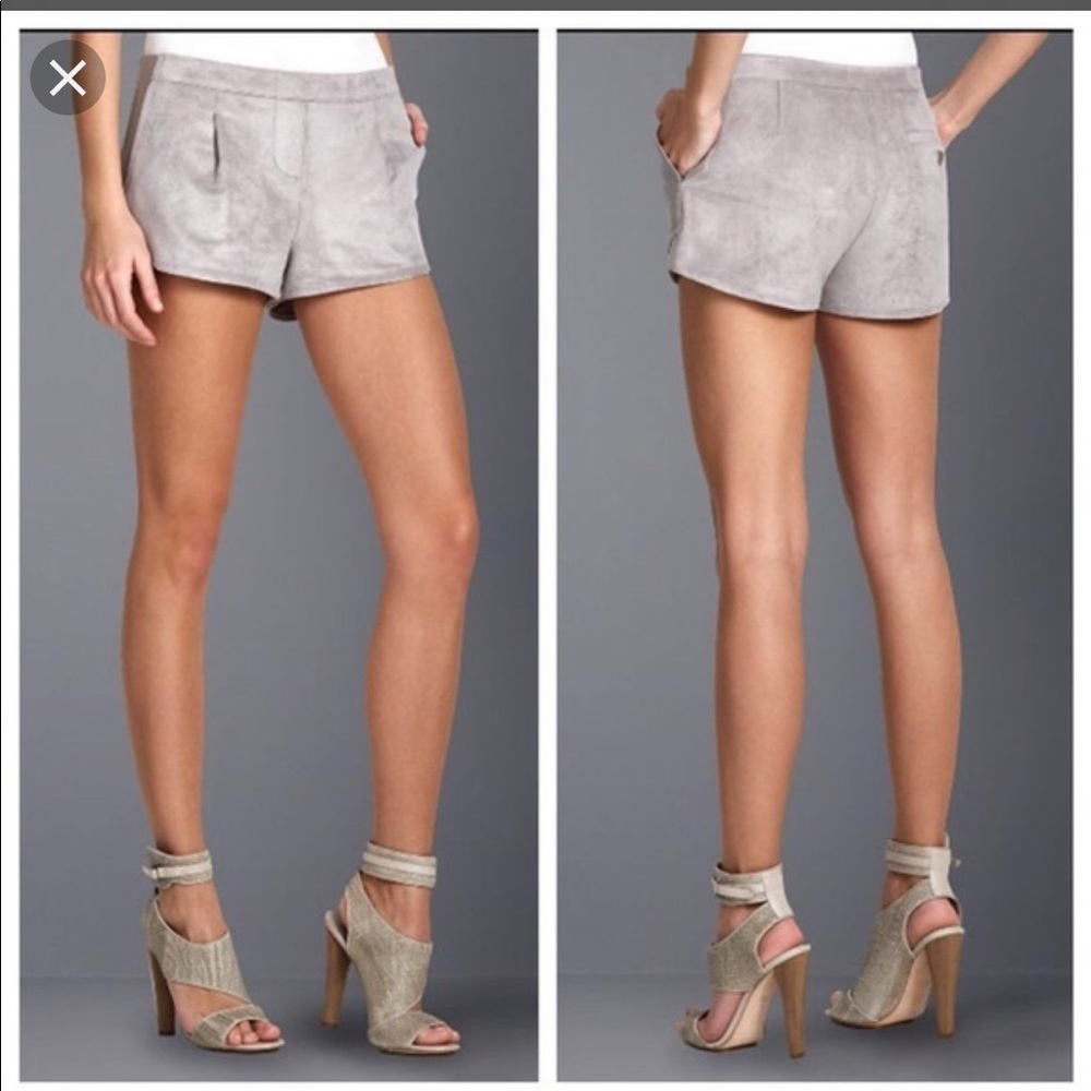 BCBG Phillipa Suede Shorts in a Mossy Gray/Beige